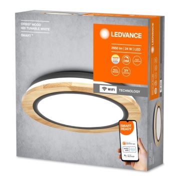 Ledvance - Himmennettävä LED-kattovalaisin SMART+ ORBIS WOOD LED/24W/230V 2700-6500K tammi Wi-Fi