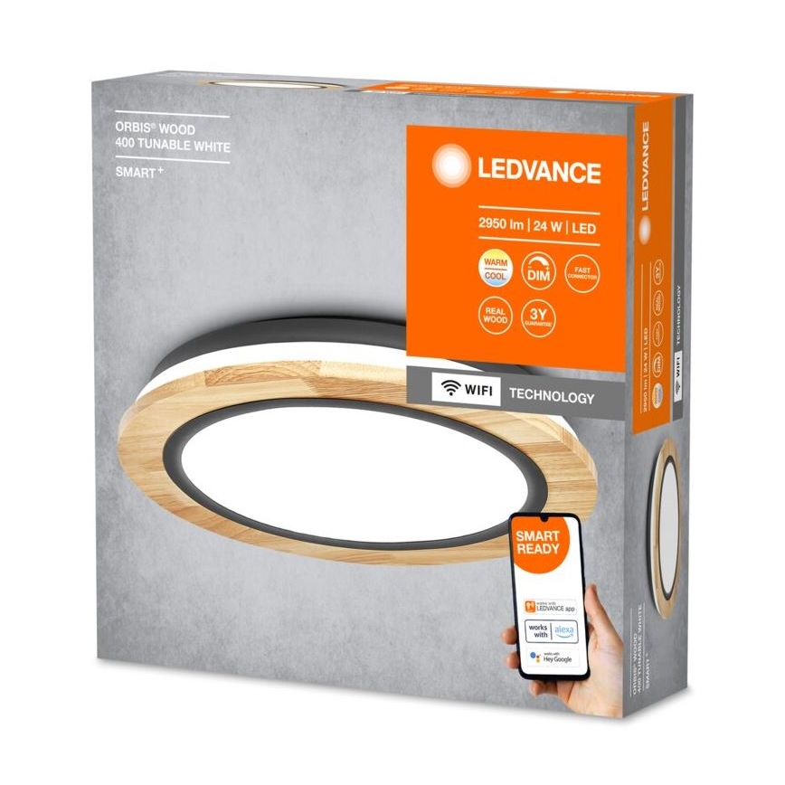 Ledvance - Himmennettävä LED-kattovalaisin SMART+ ORBIS WOOD LED/24W/230V 2700-6500K tammi Wi-Fi