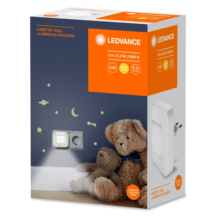 Ledvance - LED-yövalo anturilla LUNETTA LED/0,2W/230V