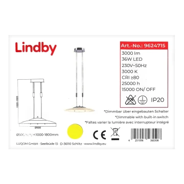 Lindby - Himmennettävä LED-kattokruunu johdossa AMIDALA LED/36W/230V