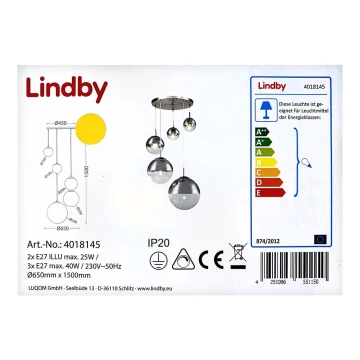 Lindby - Kattokruunu johdossa RAVENA 3xE27/40W/230V + 2xE27/25W/230V