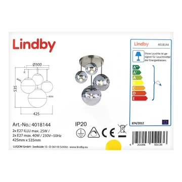 Lindby - Kattovalo RAVENA 2xE27/40W/230V + 2xE27/25W/230V