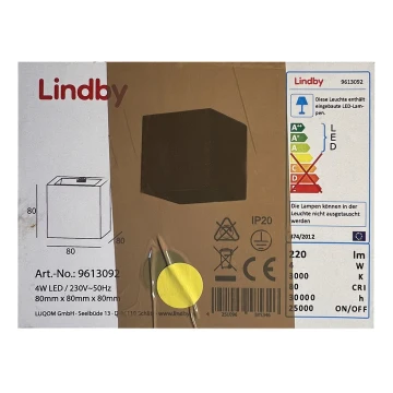 Lindby - LED-seinävalaisin QUASO LED/4W/230V betoni