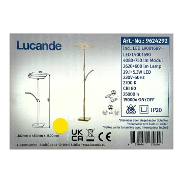 Lucande - Himmennettävä LED-lattiavalaisin PARTHENA LED/29,1W/230V + LED/5,3W/230V