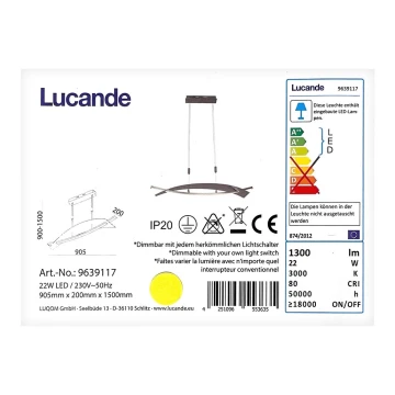 Lucande - LED Himmennettävä riippuvalaisin MARIJA LED/22W/230V