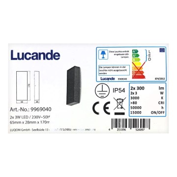 Lucande - LED Ulkoseinävalo CORDA 2xLED/3W/230V IP54