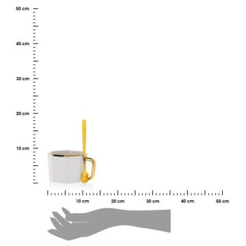 Muki lautasella ja lusikalla SURI kerma/kulta