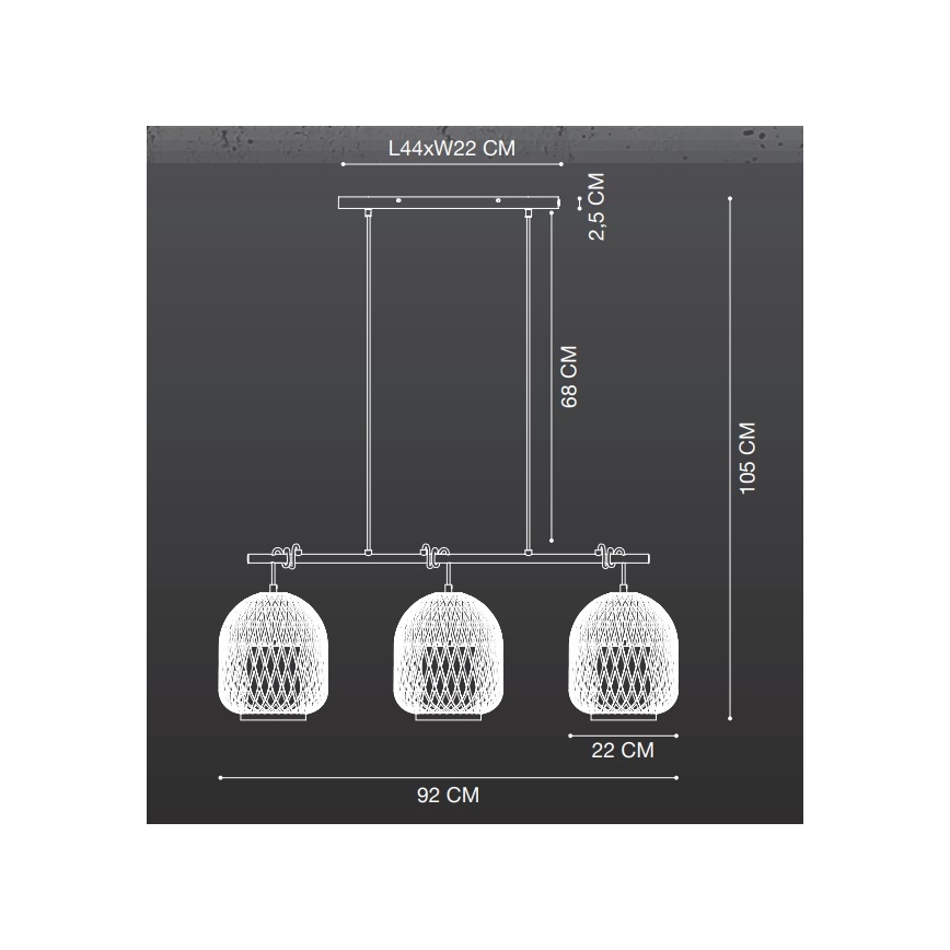 Nordlux - Kattokruunu johdossa HISOKA 3xE27/40W/230V musta/bambu