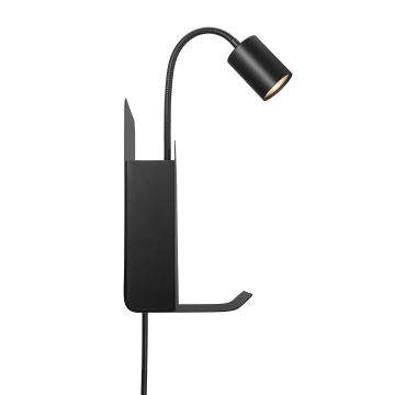 Nordlux - Seinäkohdevalo hyllyllä ja USB ROOMI 1xGU10/8W/230V musta