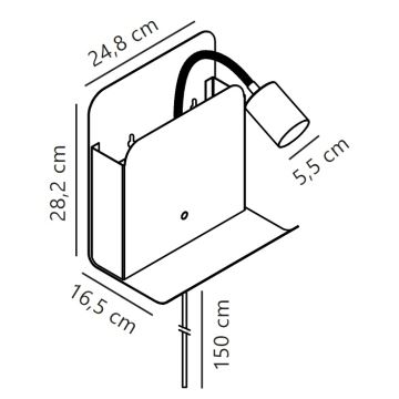 Nordlux - Seinäkohdevalo hyllyllä ja USB ROOMI 1xGU10/8W/230V musta