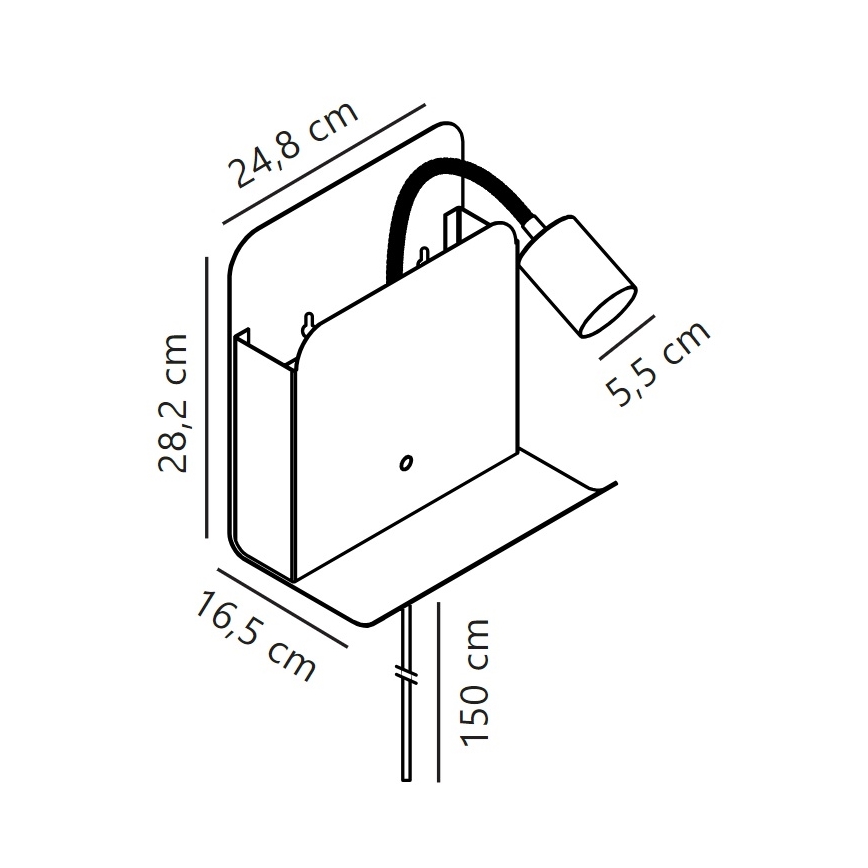 Nordlux - Seinäkohdevalo hyllyllä ja USB ROOMI 1xGU10/8W/230V musta