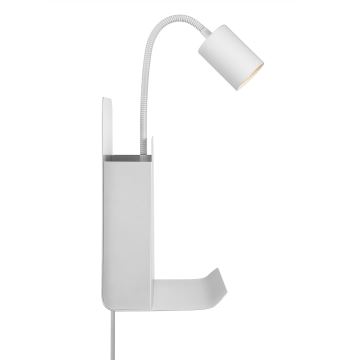 Nordlux - Seinäkohdevalo hyllyn kanssa ja USB ROOMI 1xGU10/8W/230V valkoinen