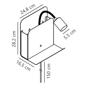 Nordlux - Seinäkohdevalo hyllyn kanssa ja USB ROOMI 1xGU10/8W/230V valkoinen