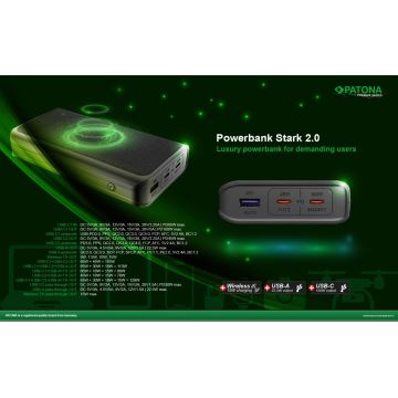 PATONA - Virtapankki 20000mAh 100W Li-lon 2xUSB-C/1x USB-A QI-latauksella