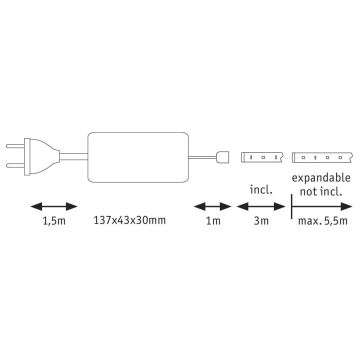 Paulmann 70666 - LED/20W IP44 Kylpyhuone nauha MAXLED 3m 230V