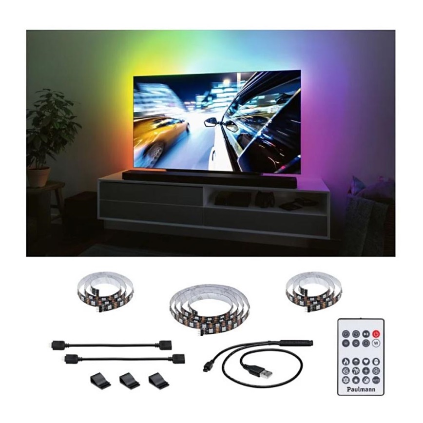 Paulmann 78880 - LED/3,5W RGB Himmennettävä nauha televisioon 2m ZOLL 5V + kauko-ohjaus