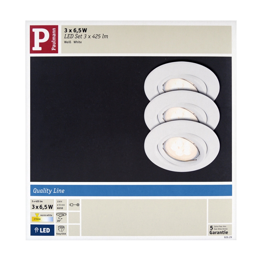 Paulmann 92029 - SETTI 3xLED-GU10/6,5W Upotettu valo QUALITY 230V