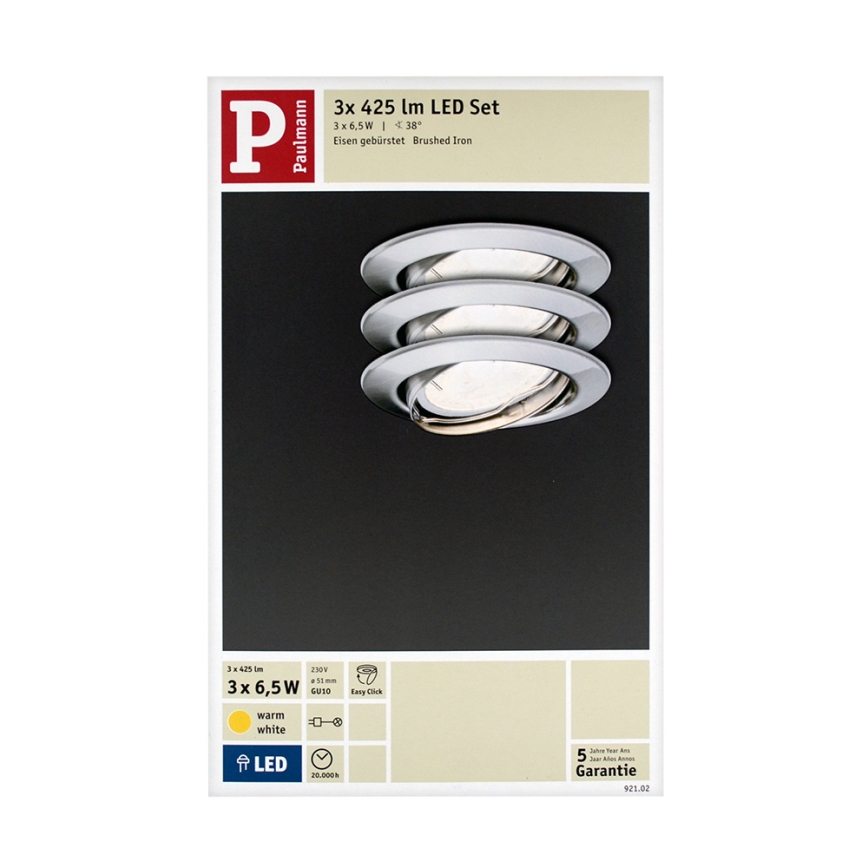 Paulmann 92102 - SETTI 3xLED-GU10/6,5W Upotettu valo 230V