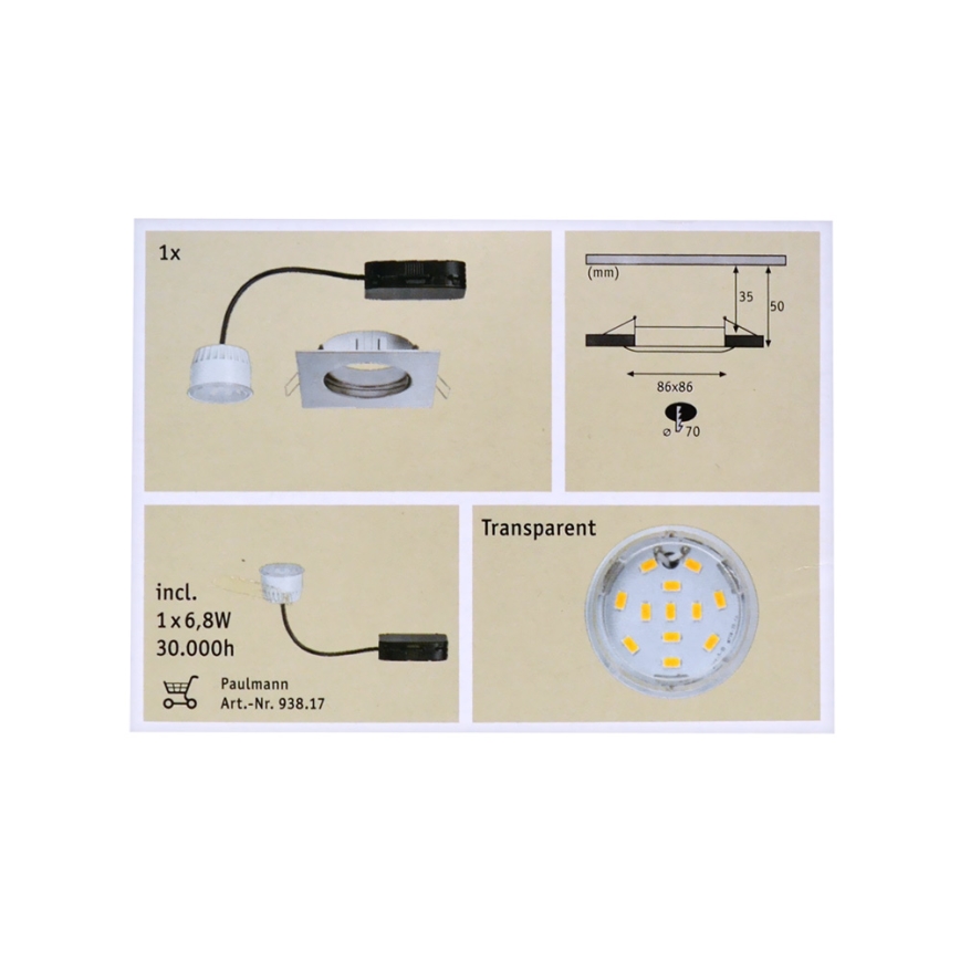 Paulmann 92761 - LED/6,8W Kylpyhuoneen upotettu valo COIN 230V IP44