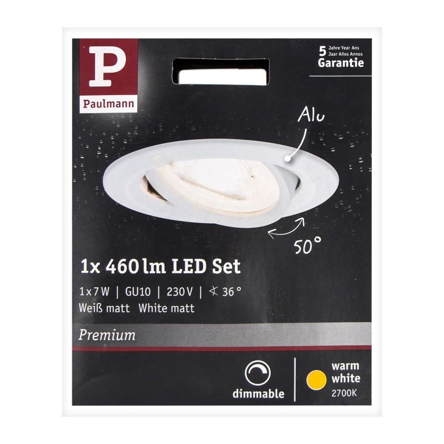 Paulmann 93601 - LED-GU10/7W IP23 Himmennettävä upotettava kylpyhuonevalo NOVA 230V