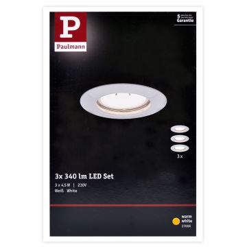 Paulmann 93655 - SETTI 3xLED-GU10/4,5W Upotettu valo 230V