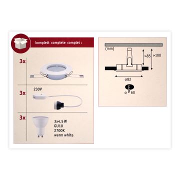 Paulmann 93655 - SETTI 3xLED-GU10/4,5W Upotettu valo 230V