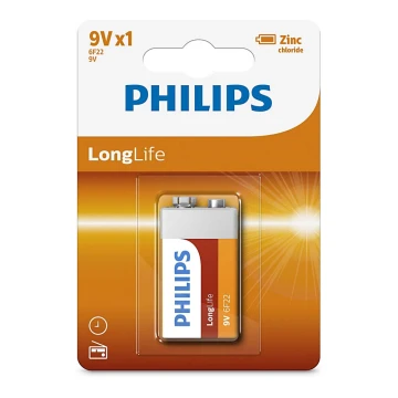 Philips 6F22L1B/10 - Sinkkikloridiakku 6F22 LONGLIFE 9V 150mAh