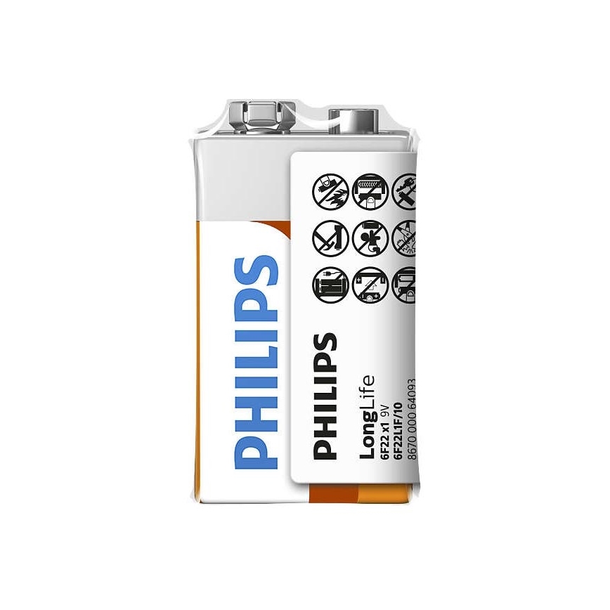 Philips 6F22L1F/10 - Sinkkikloridiakku 6F22 LONGLIFE 9V 150mAh