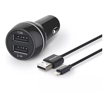 Philips DLP2357V/10 -Autolaturi 2xUSB/12V + kaapeli USB/lightning-liitin