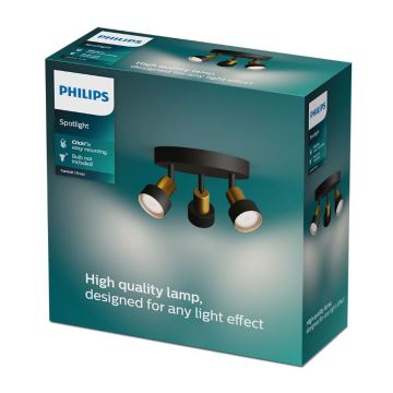 Philips - Kohdevalo CONDUIT 3xGU10/5W/230V musta/messinki