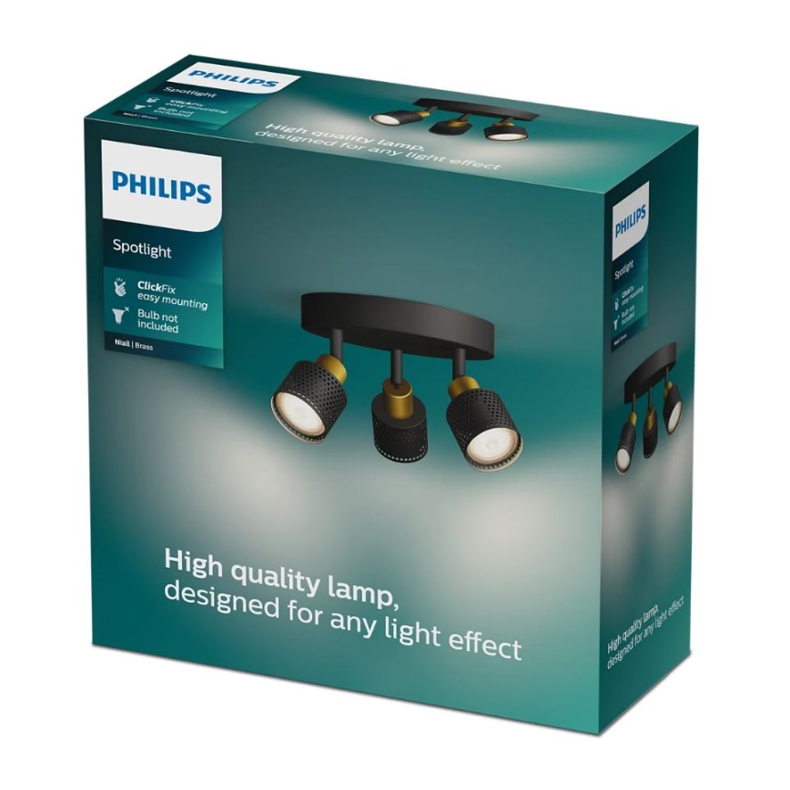 Philips - Kohdevalo NIALL 3xGU10/5W/230V musta/messinki