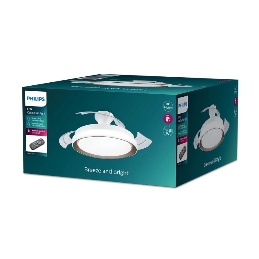 Philips-LED-kattovalaisin tuulettimella LED/35W/230V 5500/4000/2700K + kauko-ohjaus kulta