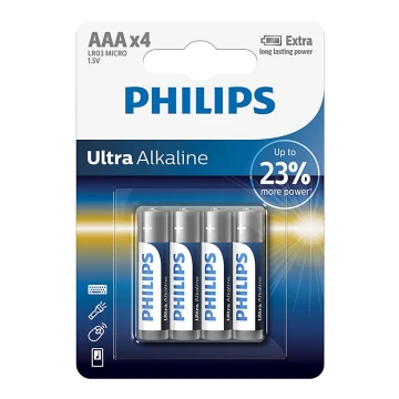 Philips LR03E4B/10 - 4 kpl Alkaliparisto AAA ULTRA ALKALINE 1,5V 1250mAh