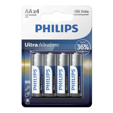 Philips LR6E4B/10 - 4 kpl Alkaliparisto AA ULTRA ALKALINE 1,5V 2800mAh