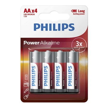 Philips LR6P4B/10 - 4 kpl Alkaliparisto AA POWER ALKALINE 1,5V 2600mAh