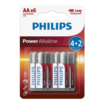 Philips LR6P6BP/10 - 6 kpl Alkaliparisto AA POWER ALKALINE 1,5V 2600mAhV