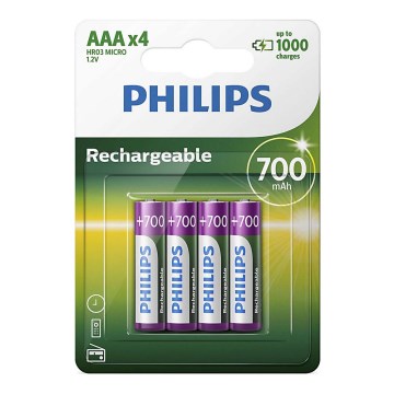 Philips R03B4A70/10 - 4 kpl Uudelleenladattava akku AAA MULTILIFE NiMH/1,2V/700 mAh