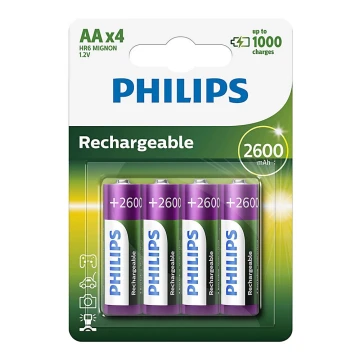 Philips R6B4B260/10 - 4 kpl Uudelleenladattava akku AA MULTILIFE NiMH/1,2V/2600 mAh