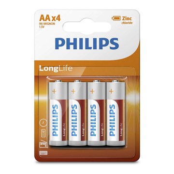 Philips R6L4B/10 - 4 kpl Sinkkikloridiakku AA LONGLIFE 1,5V 900mAh