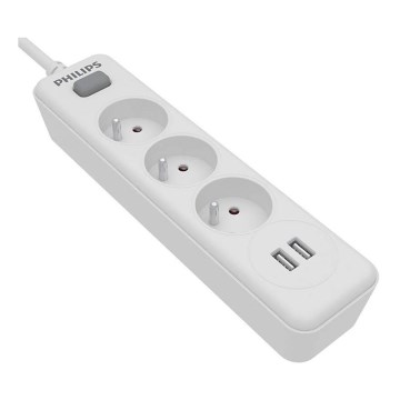 Philips SPN3032WA/60 - Jatkojohto kytkimellä 3Z + 2xUSB-A 2m valkoinen