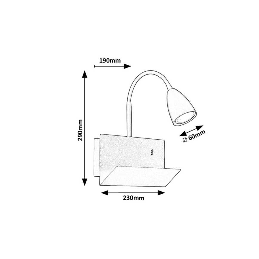 Rabalux - Seinävalaisin hyllyllä ja USB port 1xGU10/25W/230V musta