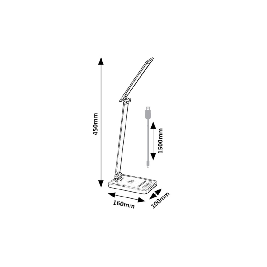 Rabalux 74213 - LED Himmennettävä flexible pöytävalaisin langattomalla latauksella QI ja USB LED/5W/5V 3000-6500K