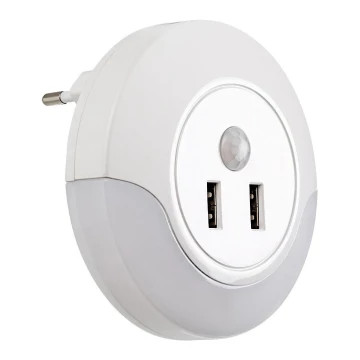 Rabalux - LED Pistorasiallinen yövalo anturilla 2xUSB LED/13,9W/230V 3000K