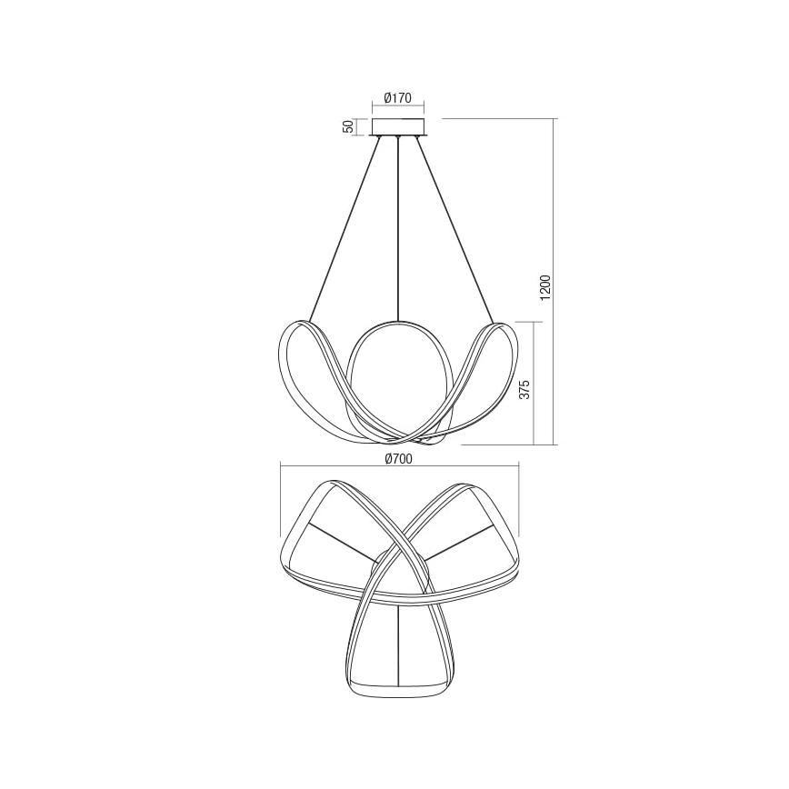 Redo 01-1784 - Himmennettävä LED-kattokruunu johdossa NUCLEO LED/55W/230V valkoinen