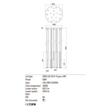 Redo 01-2060 - LED-kattokruunu johdossa MADISON 16xLED/4W/230V musta