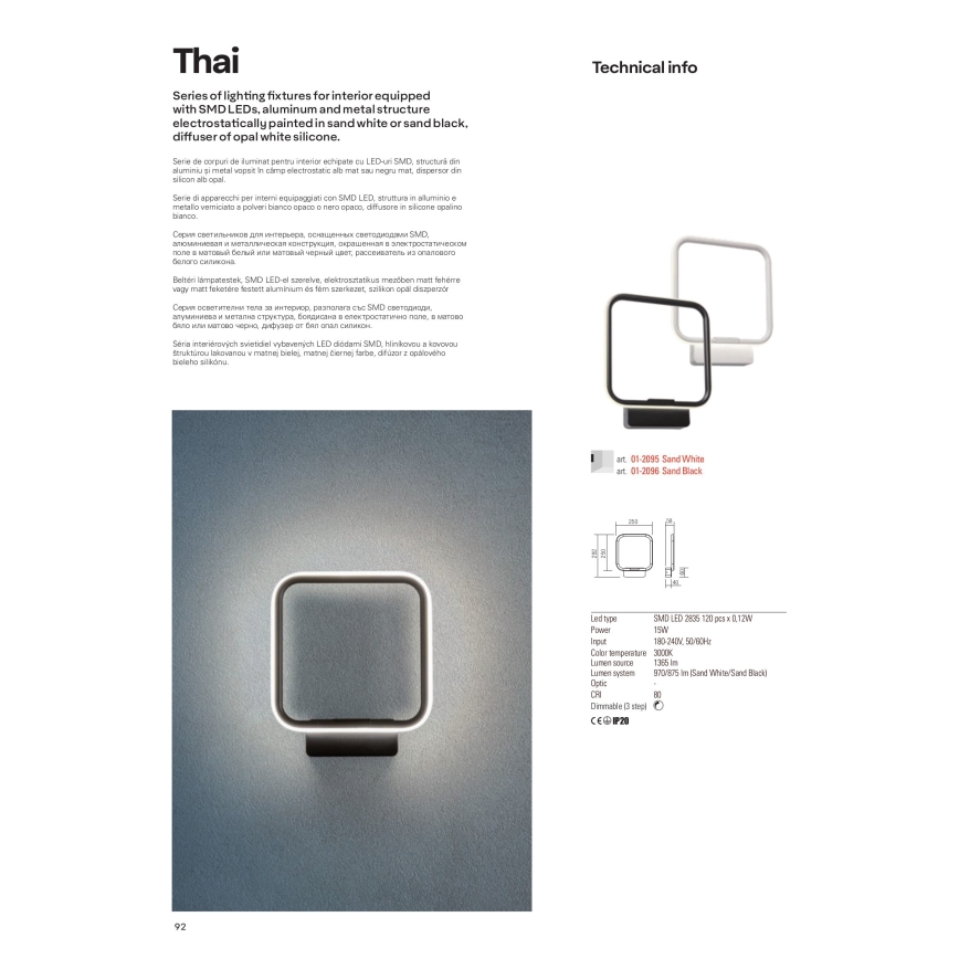 Redo 01-2098 - Himmennettävä LED-kattokruunu johdossa THAI LED/66W/230V 3000K musta