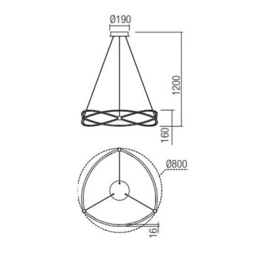 Redo 01-2254 - Himmennettävä LED-kattokruunu johdossa QUARK LED/54W/230V 3000K halkaisija 80 cm musta