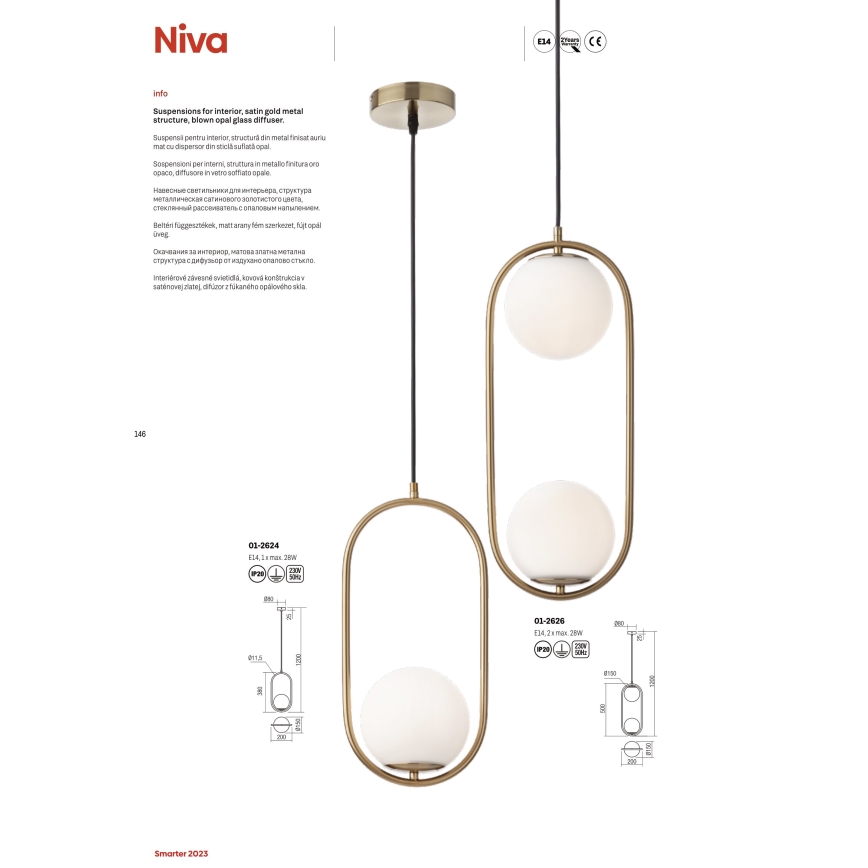 Redo 01-2623 - Kattokruunu johdossa NIVA 1xE14/28W/230V