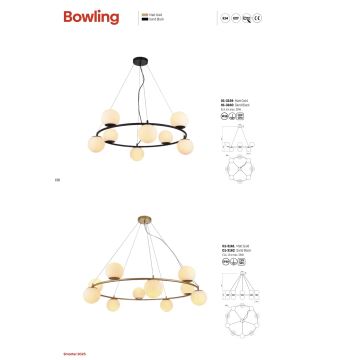 Redo 01-3157 - Kattokruunu johdossa BOWLING 6xE14/28W/230V kulta