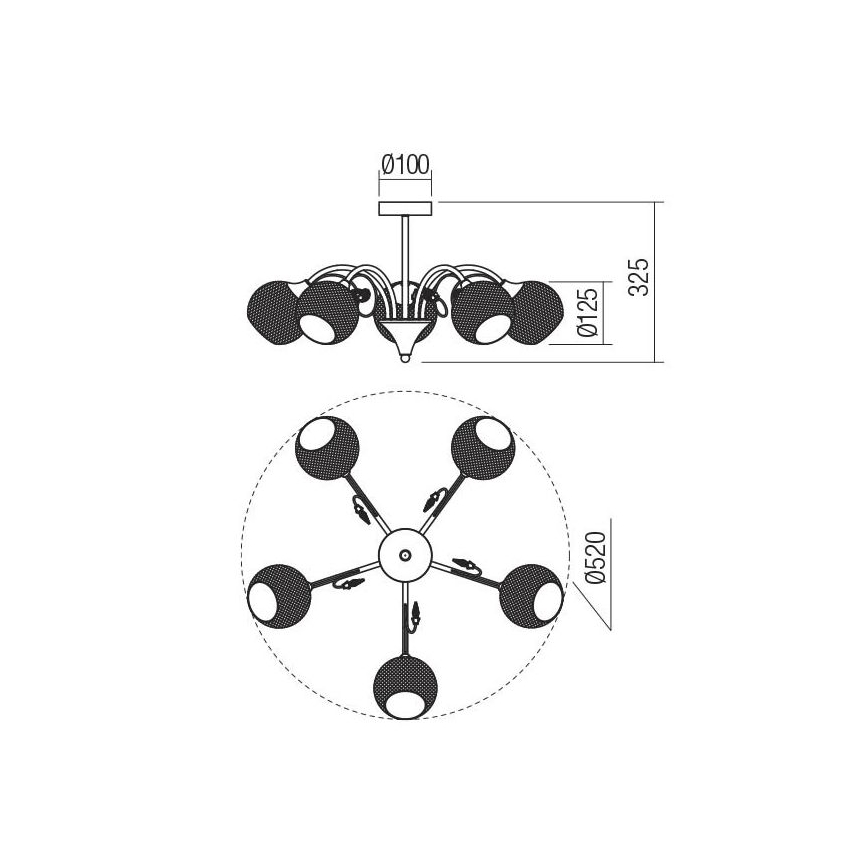 Redo 02-971 - Riippukattokruunu ASPERA 5xE14/28W/230V musta